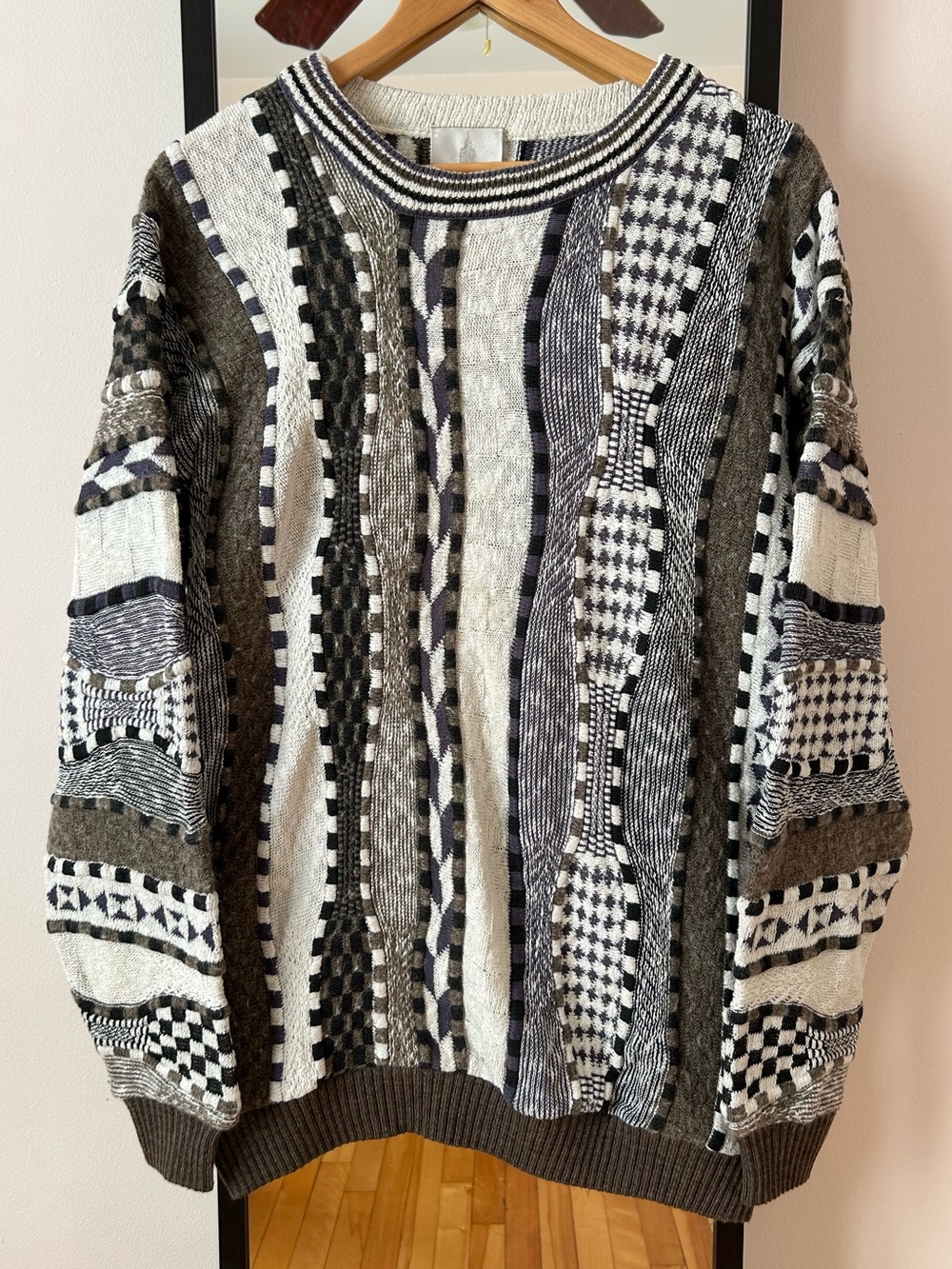 Vintage 80s 90s Coogi-style London Fog cable knit grandpa crewneck sweater